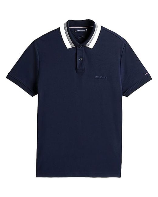 Tommy Hilfiger Blue Interlock Collar Detail Polo for men