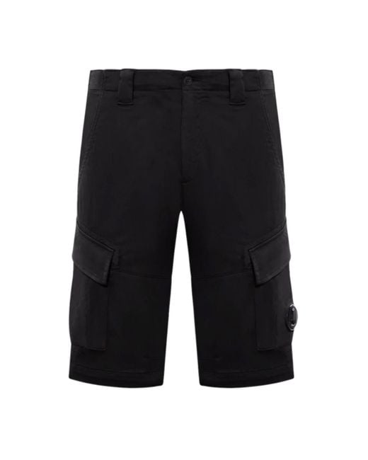 C P Company Black Sateen Stretch Cargo Shorts for men