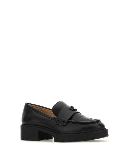 COACH Black Leather Leah Loafers