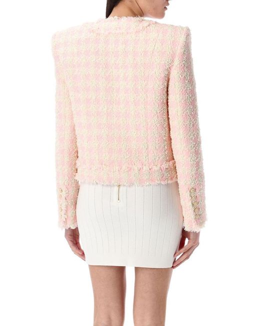 Balmain White 5-Button Textured Tweed Jacket