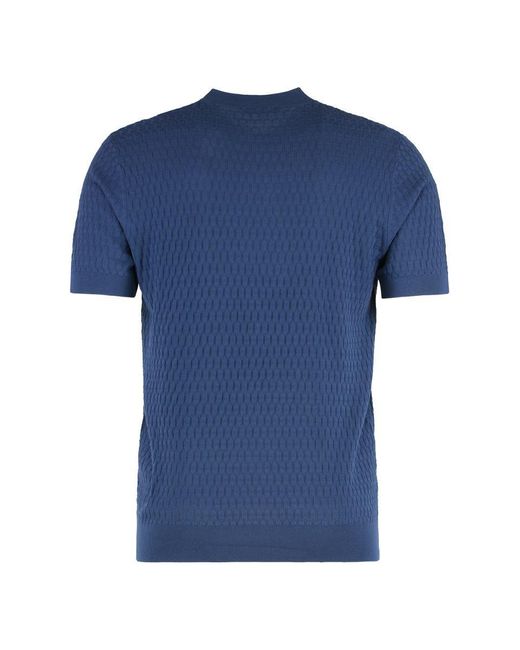 Paolo Pecora Blue Cotton Short Sleeve Sweater for men