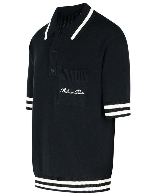 Balmain Black 'Signature' Cotton Blend Polo Shirt for men