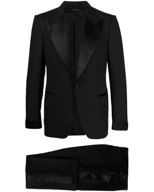 Tom Ford Black Peak-Lapels Single-Breasted Suit for men