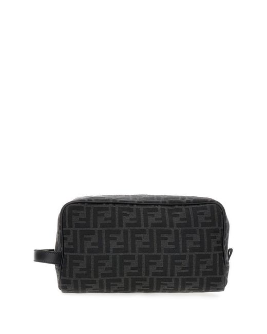 Fendi Black Embroidered Fabric Ff Beauty-Case for men