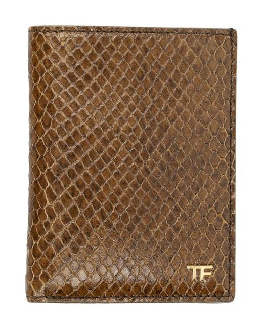 Tom Ford Brown Small Snake Embossed Leather Folding Cardholder for men