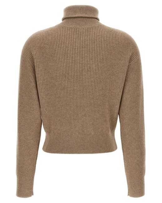 Brunello Cucinelli Brown 'Shiny Flap Detail' Cropped Cardigan