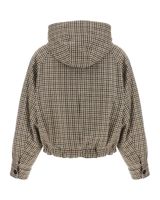Brunello Cucinelli Natural 'Shiny Zipper Pull' Check Jacket