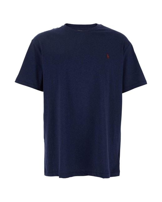 Polo Ralph Lauren Blue Crewneck T-Shirt With Pony Detail On The Front for men
