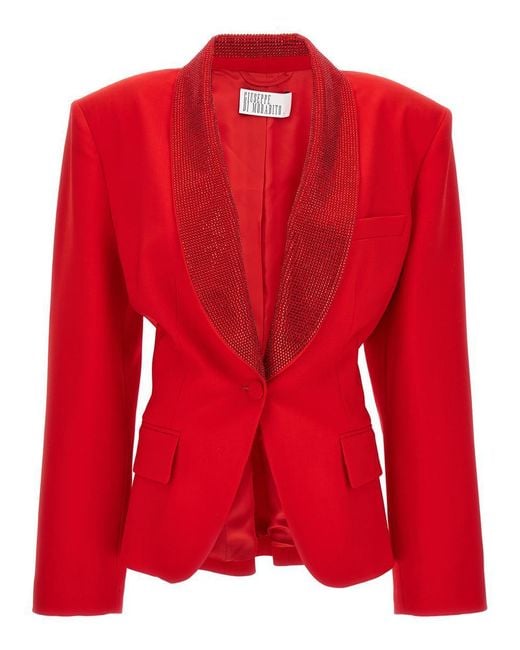 GIUSEPPE DI MORABITO Red All Over Crystal Lapel Blazer