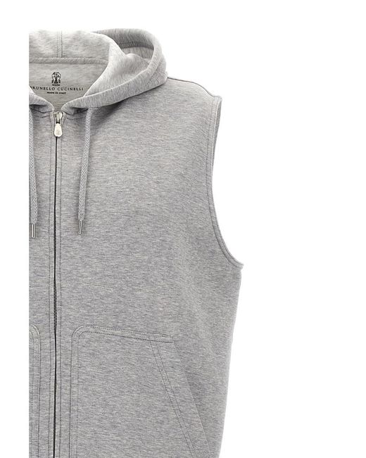 Brunello Cucinelli Gray Hooded Vest for men