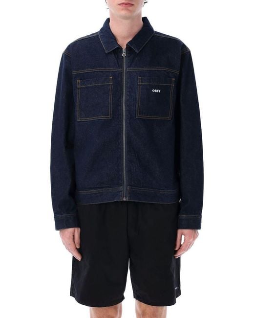 Obey Blue Icon Hardwork Zip Denim Jacket for men