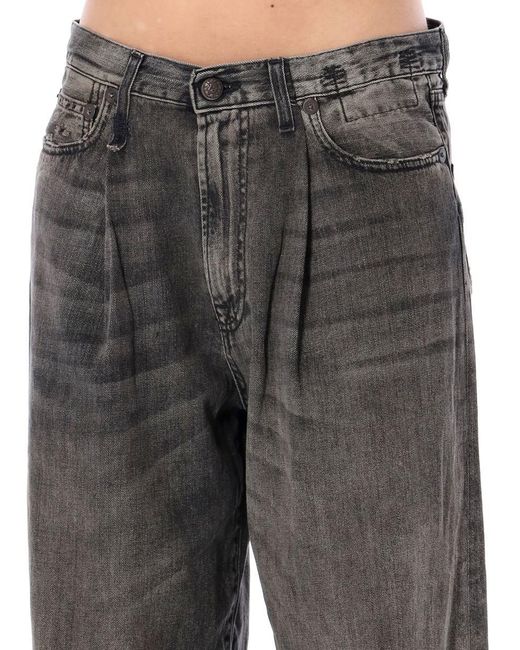 R13 Gray Damon Pleated Wide Leg Jean