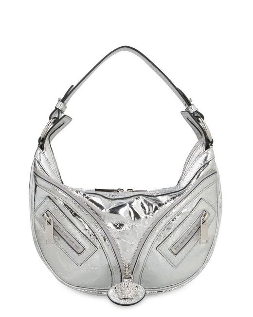 Versace Gray Repeat Leather Shoulder Bag