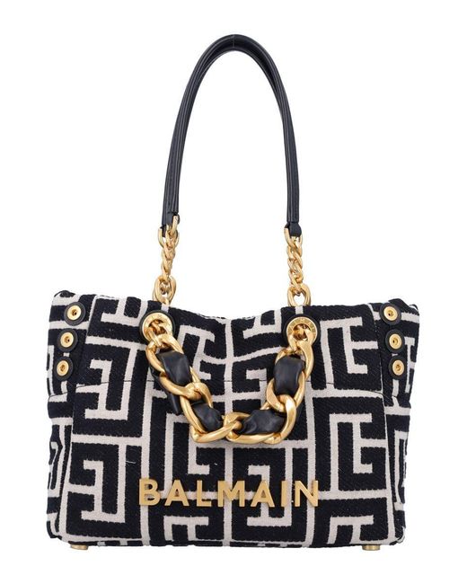 Balmain Black Small 1945 Soft Monogrammed Jacquard Tote Bag