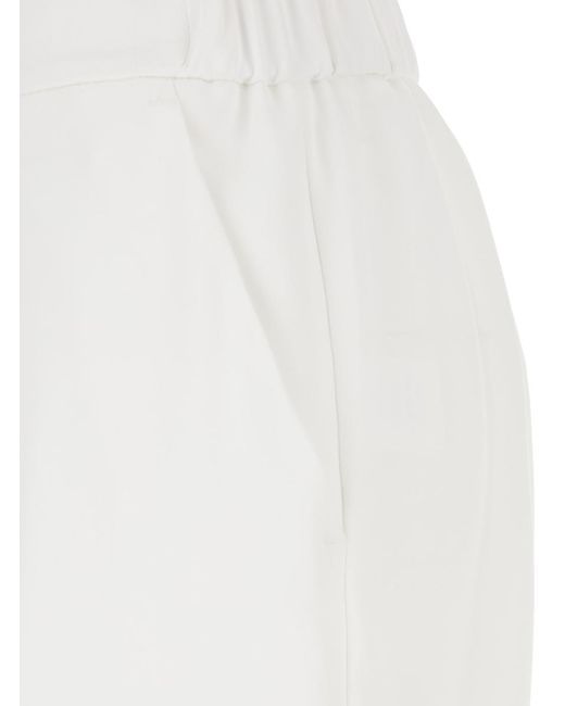 Plain White Pants With Rear Elastic Waist And Wide Leg