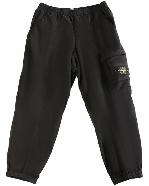 Stone Island Black Loose Fit Cargo Trousers Nylon Metal for men