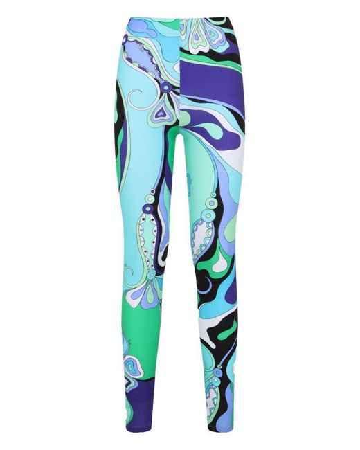 Emilio Pucci Blue Printed Nylon Leggings