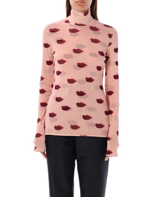 Stella McCartney Red 'Lips Print Top Mesh