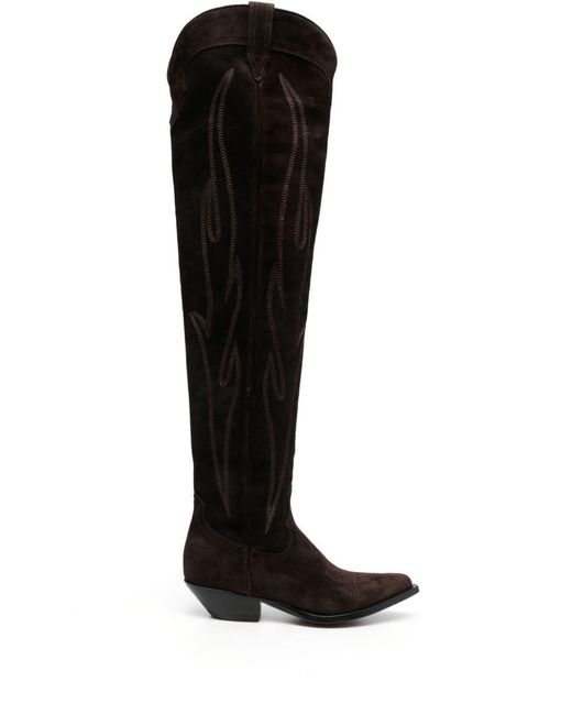 Sonora Boots Black Embroidered Suede Western Boots