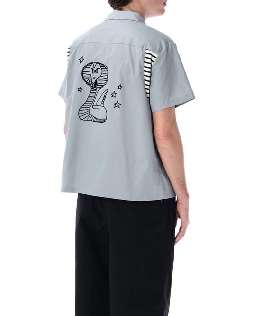 Brain Dead Blue Cobra Flocked Bowling Shirt for men
