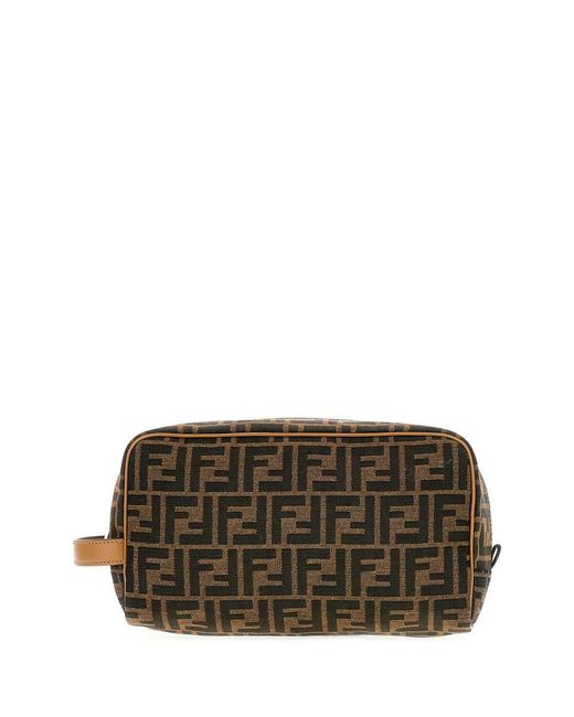 Fendi Brown Embroidered Polyester Blend Ff Beauty-Case for men