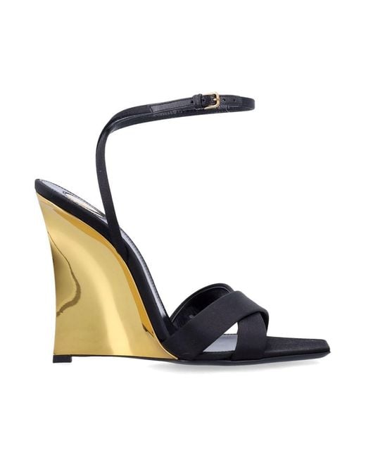 【関税&送料込み】Saint Laurent Lucienne Sandal Wedges Saint Laurent Lucienne Sandal Wedges in Black | Lyst