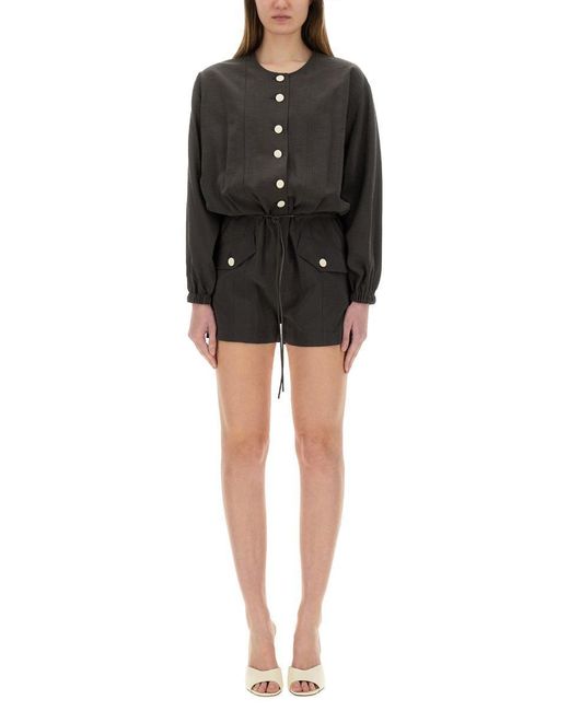 Alysi Black Short Silk Canvas Jumpsuit