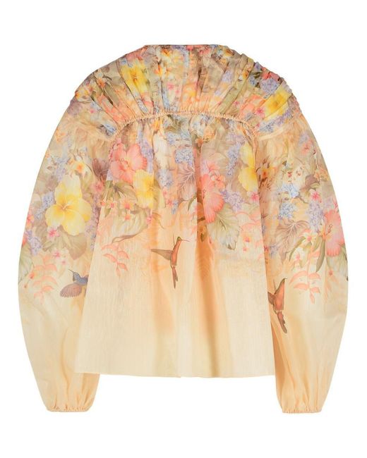 Zimmermann Natural 'Illuminate' Ivory Linen Blend Blouse