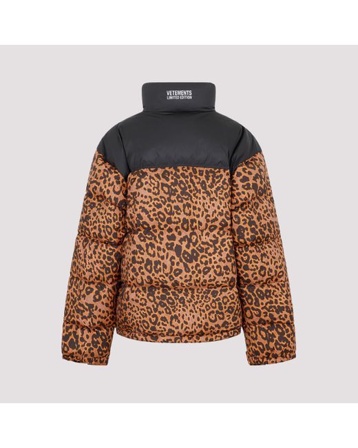 Vetements Brown Stylish Leopard Print Puffer Jacket For