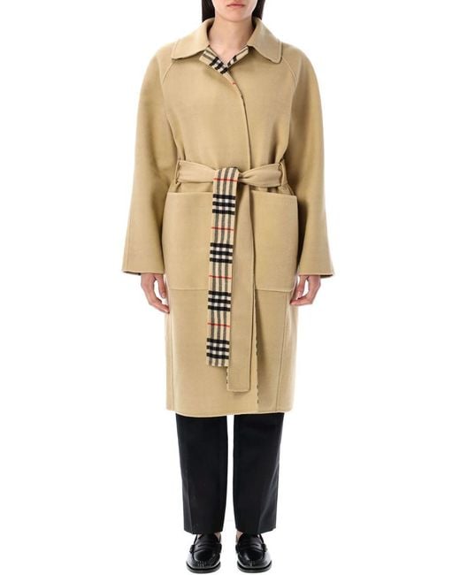 Burberry Natural Reversible Wool Wrap Coat