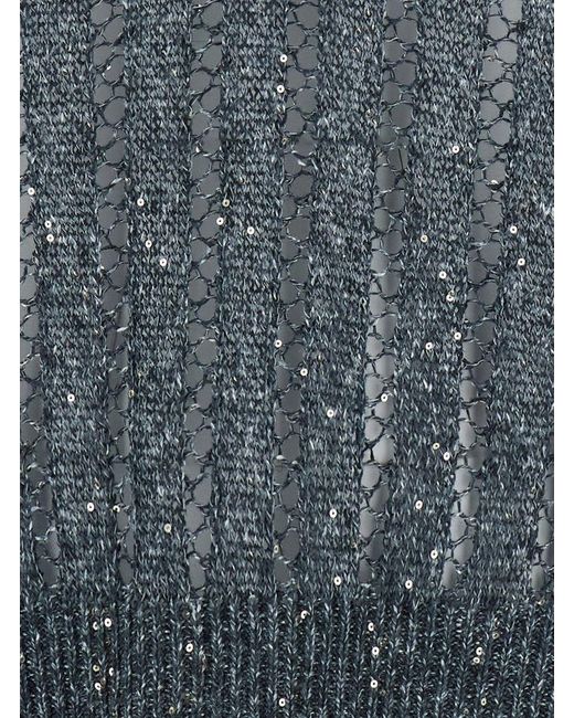 Brunello Cucinelli Gray Sequin T-Shirt With V Neck