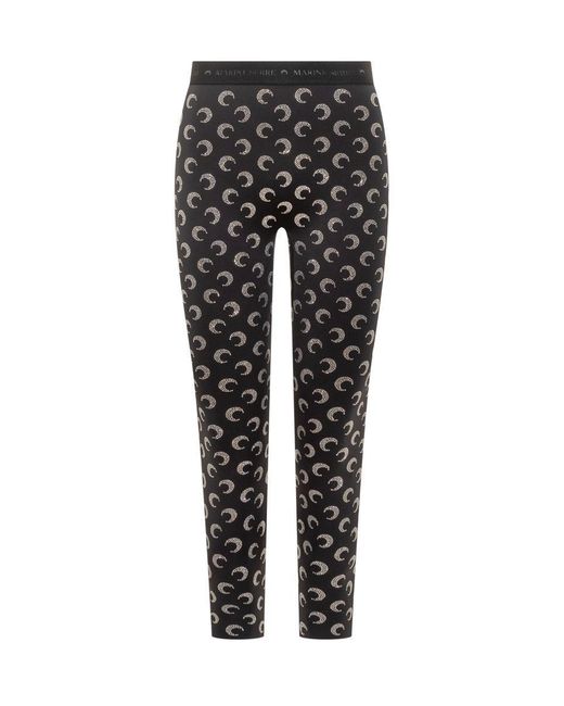 MARINE SERRE Black Leggings With Crescent Moon Decoration
