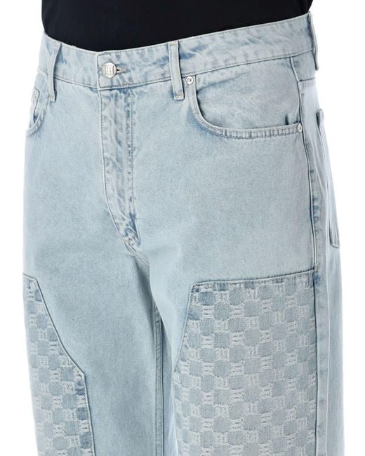 M I S B H V Blue Monogram Carpenter Denim Trousers for men