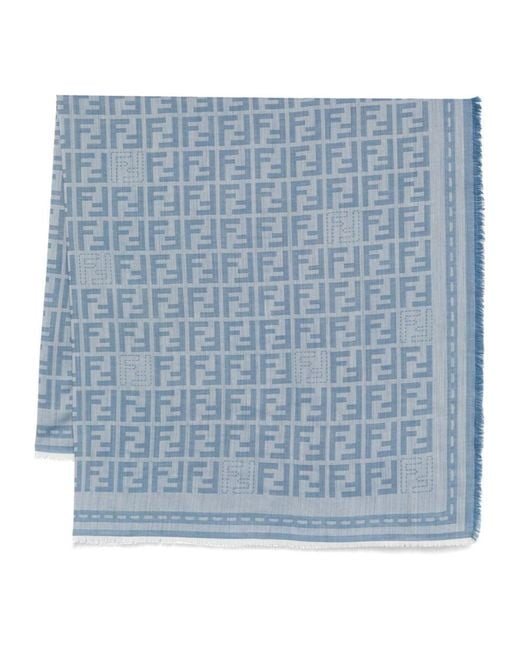 Fendi Blue Ff Wool Scarf