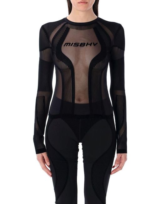 M I S B H V Black Flock Mesh Sport Longsleeve Top