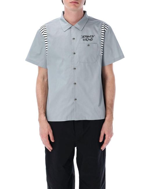 Brain Dead Blue Cobra Flocked Bowling Shirt for men