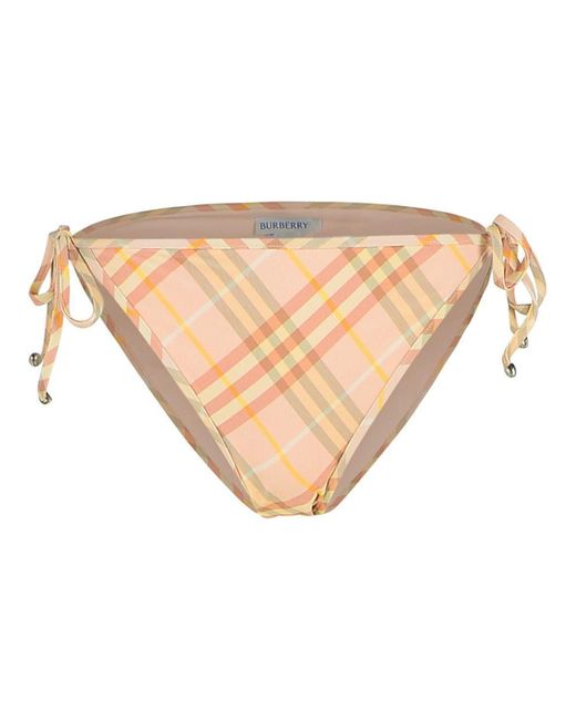 Burberry Natural 'Check' Cream Polyamide Blend Bikini Bottoms