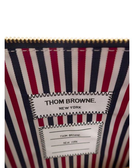 Thom Browne Gray Leather 4-Bar Pochettes for men