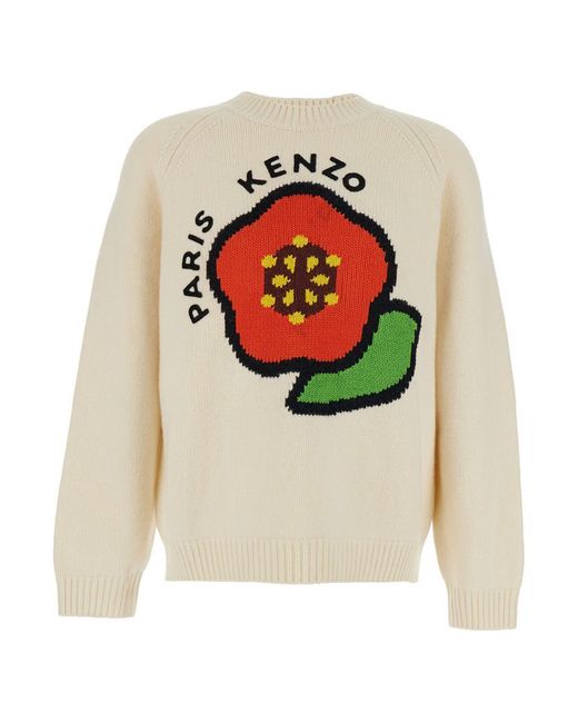 KENZO White 'Pop' Crewneck Sweater With Maxi Logo On The Front for men