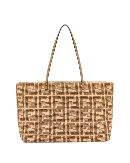 Fendi Natural Ff Raffia Crochet Roll Large Shopper Bags