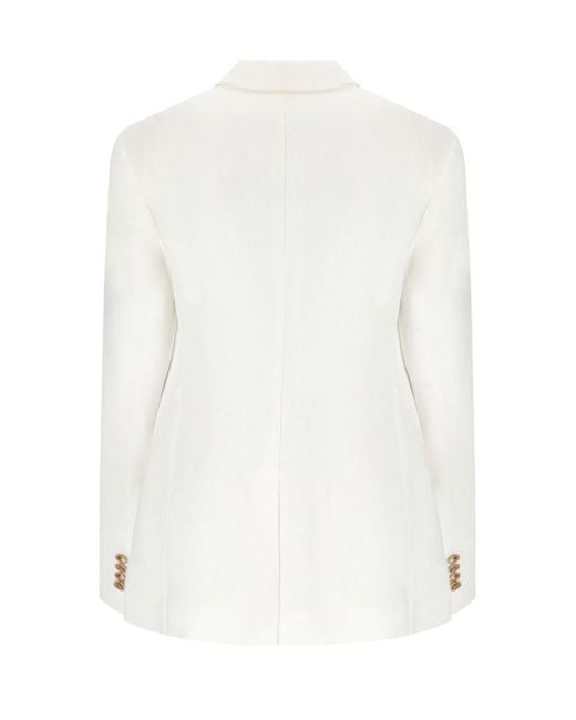 Elisabetta Franchi White Ivory Linen Blend Single-Breasted Jacket