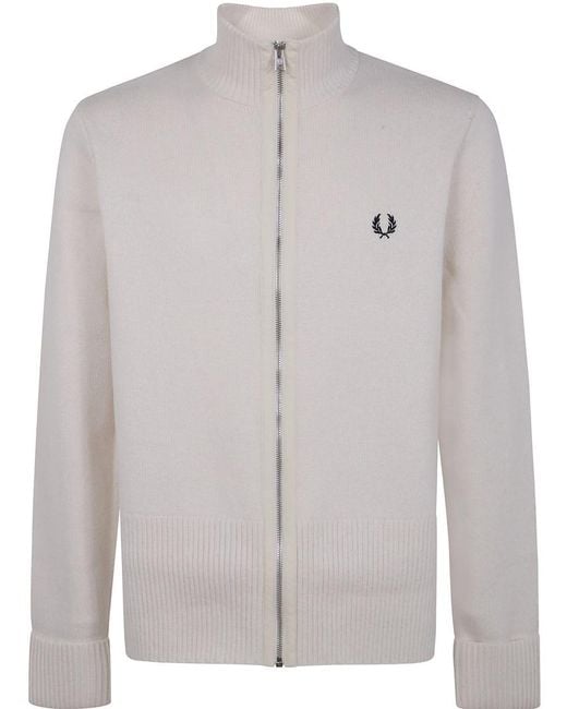 Fred Perry Gray Chunky Rib Zip Through Cardigan for men