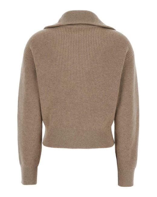 Brunello Cucinelli Brown Cardigan With Spread Collar And Monil Detail On The Front