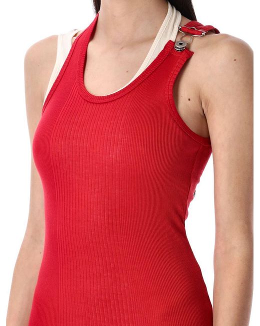 Jean Paul Gaultier Red Sculpted Long Dress With Unique Shoulder Detail