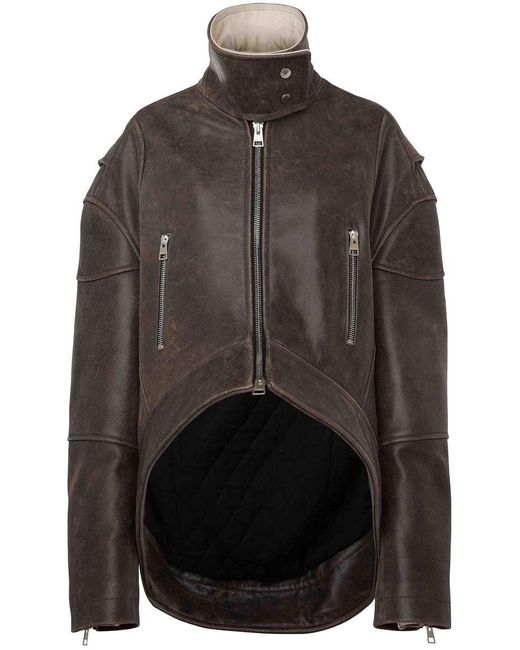 J.W. Anderson Brown High-Neck Curved Leather Jacket