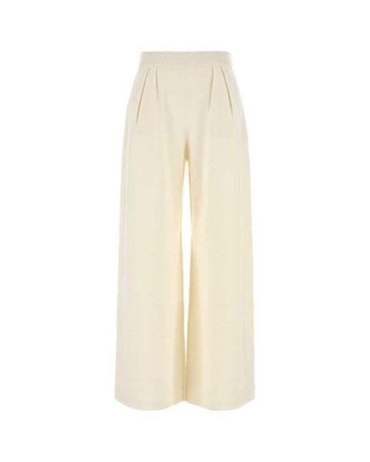 Max Mara White Wool Nocera Wide-Leg Pant