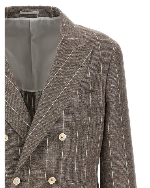 Brunello Cucinelli Gray Pinstriped Deconstructed Blazer for men