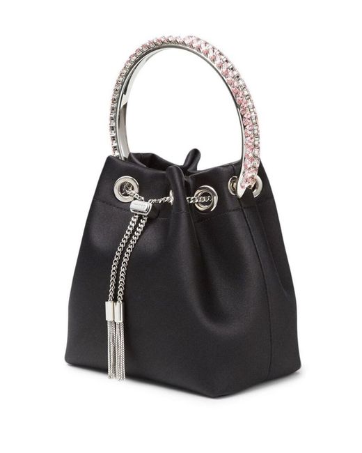 Jimmy Choo Black 'Bon Bon' Mini Handbag With Metal Crystal Bracelet Handle