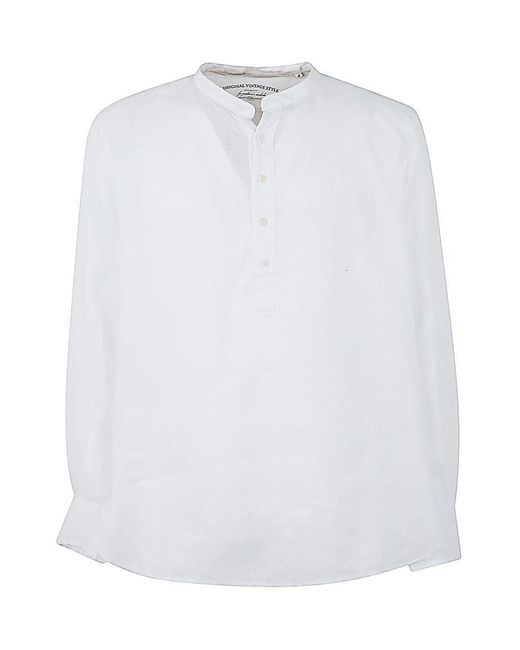 Original Vintage Style White Corean Collar Shirt for men