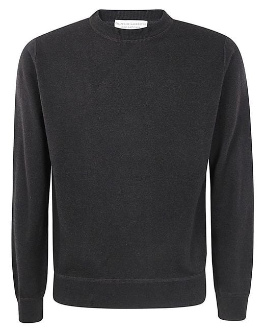 FILIPPO DE LAURENTIIS Black Long Sleeves Cashmere Wool Round Neck Sweatshirt for men